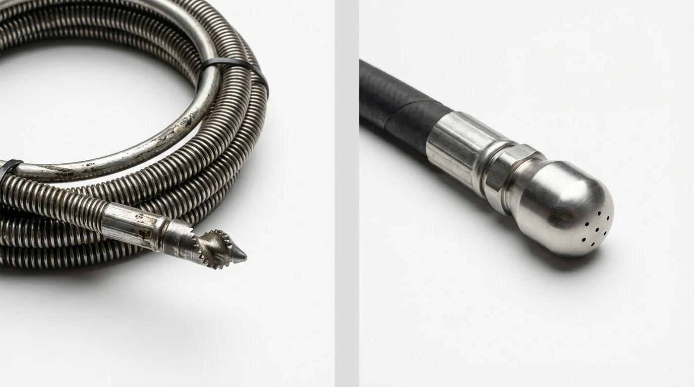 Drain snake cable and hydro jetting nozzle used for drain cleaning in Belton, MO