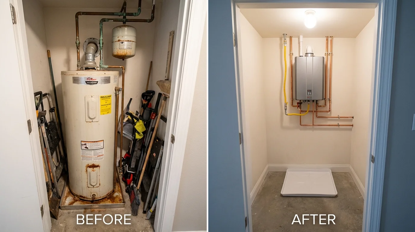 Tank water heater versus wall-mounted tankless unit comparison for Belton, MO homeowners