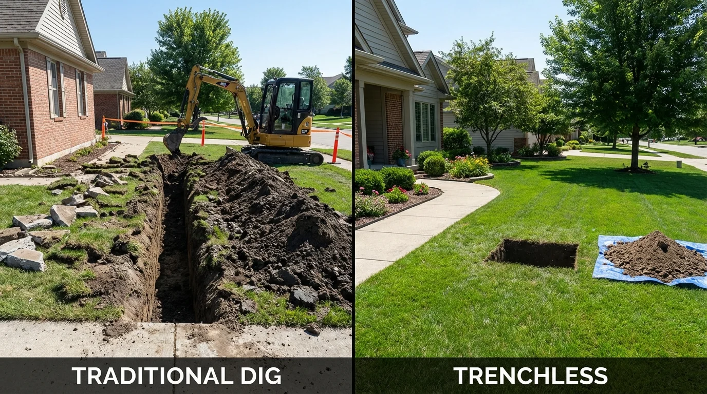 Trenchless sewer repair with minimal yard damage versus traditional excavation in Belton, MO